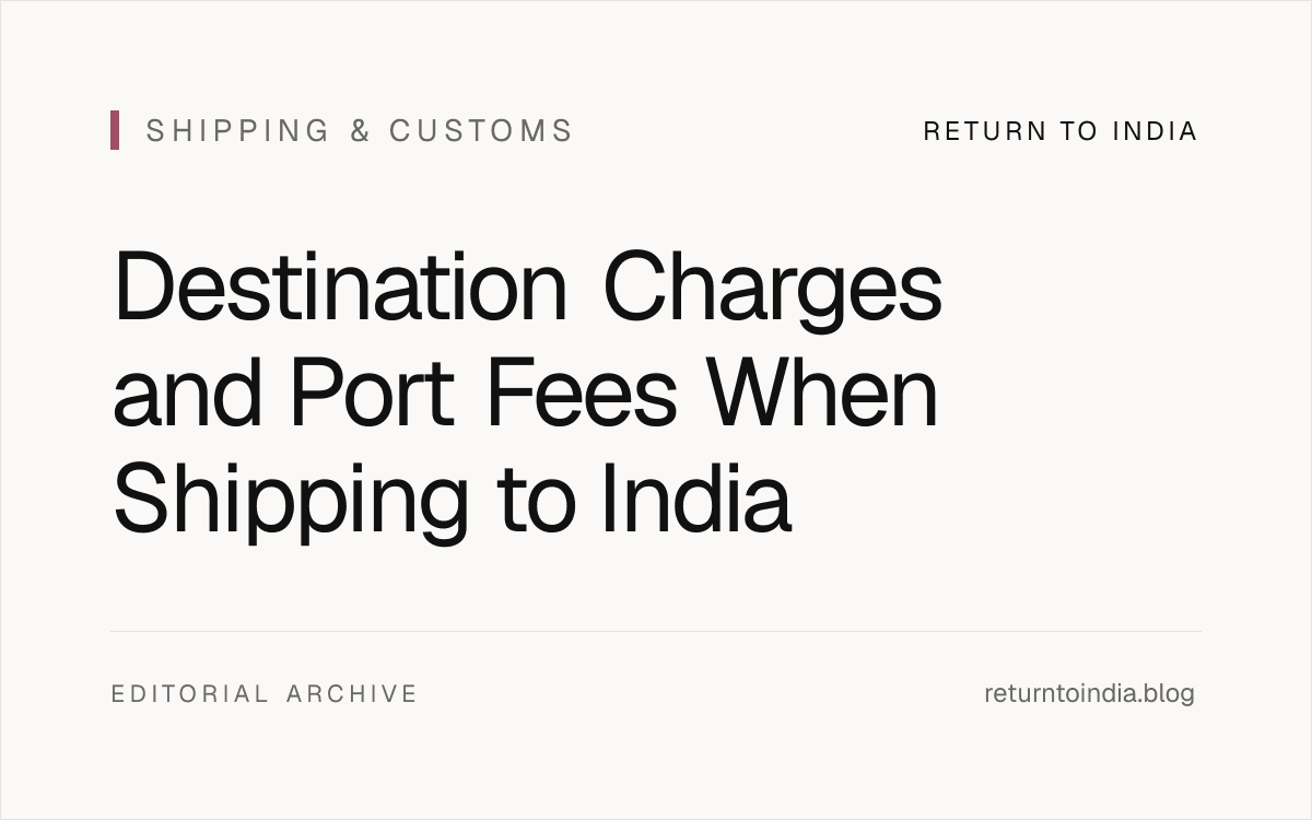 Flat invoice breakdown showing destination charges and port fees after a household shipment reaches India.
