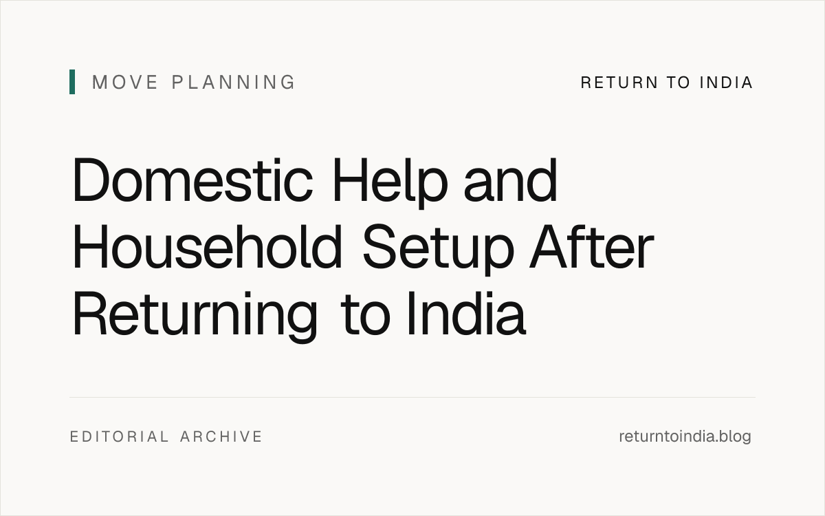 Flat household setup workflow for returning families with domestic help, verification, payments, backups, and safety controls.