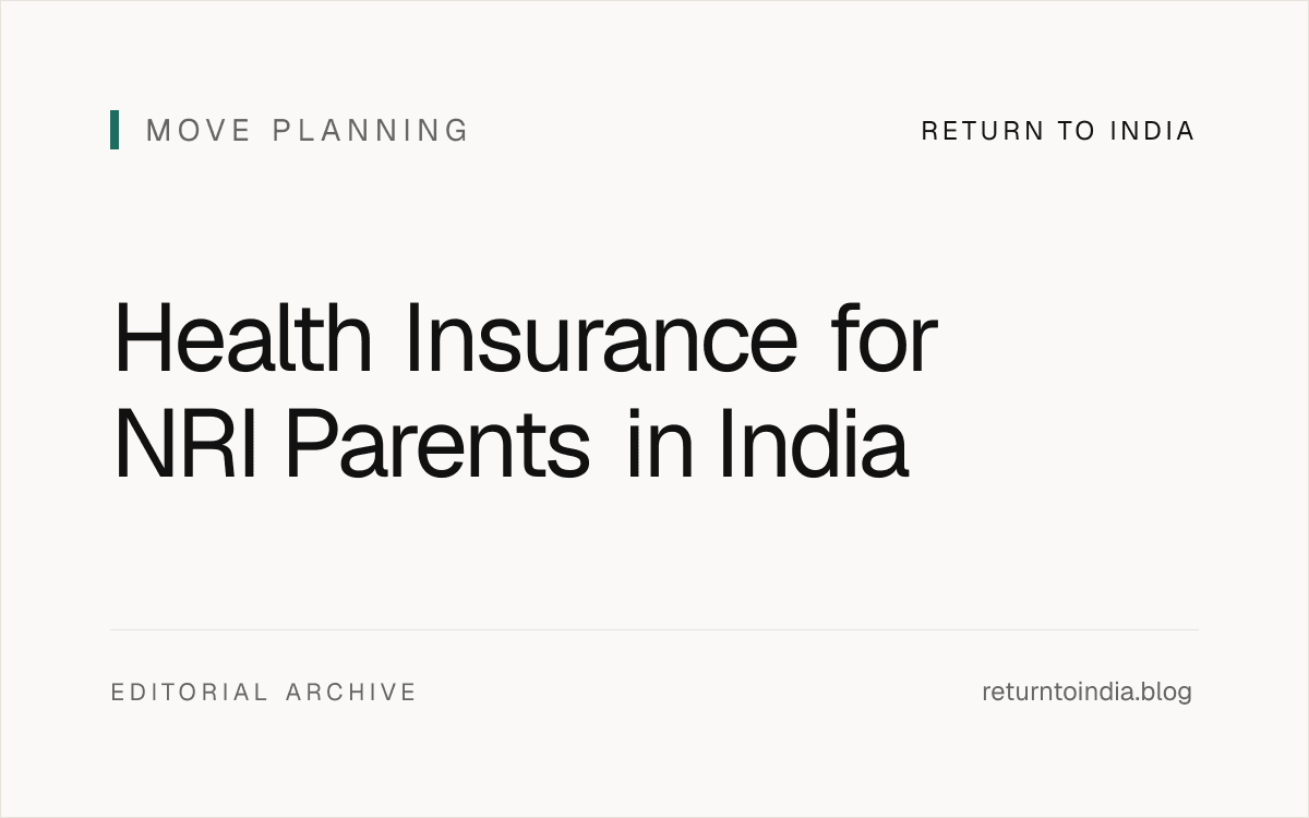Flat health insurance decision grid for NRI parents in India with cashless network and waiting-period checks.
