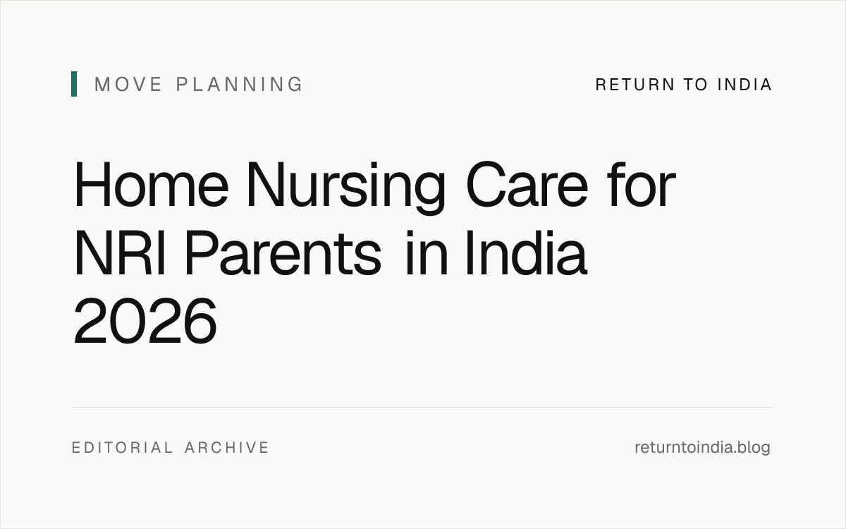 Flat operating map for home nursing care for NRI parents in India showing attendant, nurse, care manager, doctor, hospital escalation, cost bands, verification, and remote proof.