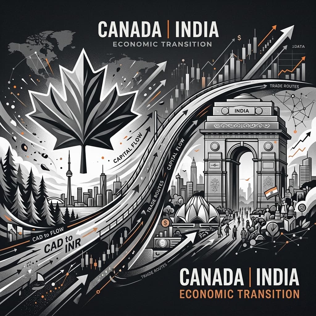 A premium editorial illustration for moving from Canada to India.