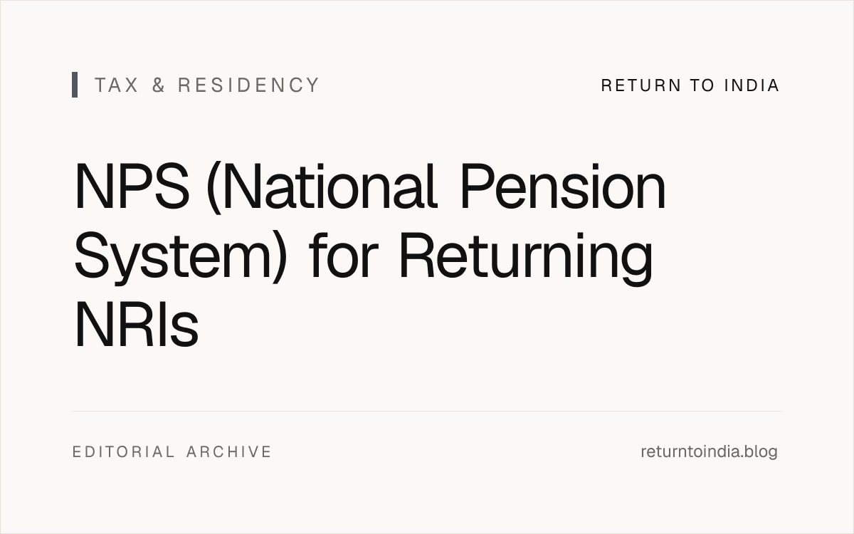 Flat illustration of the NPS workflow for a returning NRI: contributions, 80CCD(1B) tax benefit, 60% tax-free exit, and 40% annuity purchase.
