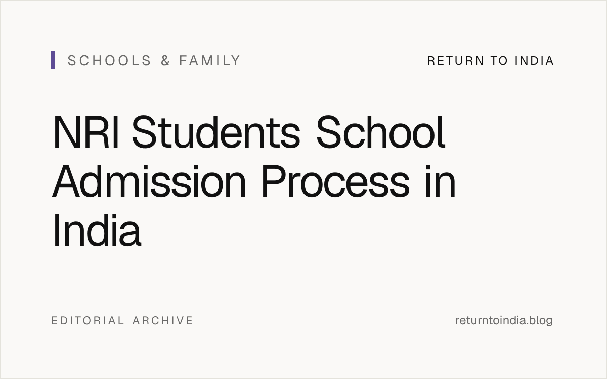 Flat admission workflow for an NRI student entering an Indian school with documents, assessment, and seat decision checkpoints.