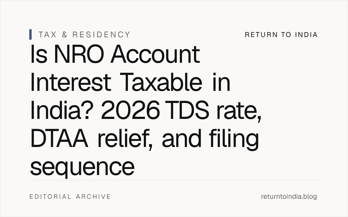 Minimal infographic showing NRO interest tax flow from TDS deduction to DTAA refund claim.