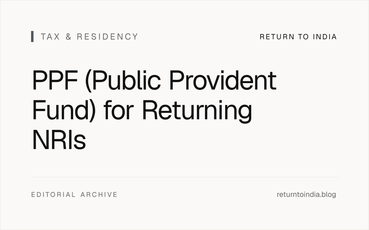 Flat illustration of PPF workflow for a returning NRI: contributions, 15-year timeline, EEE tax status, and the NRI continuation decision.