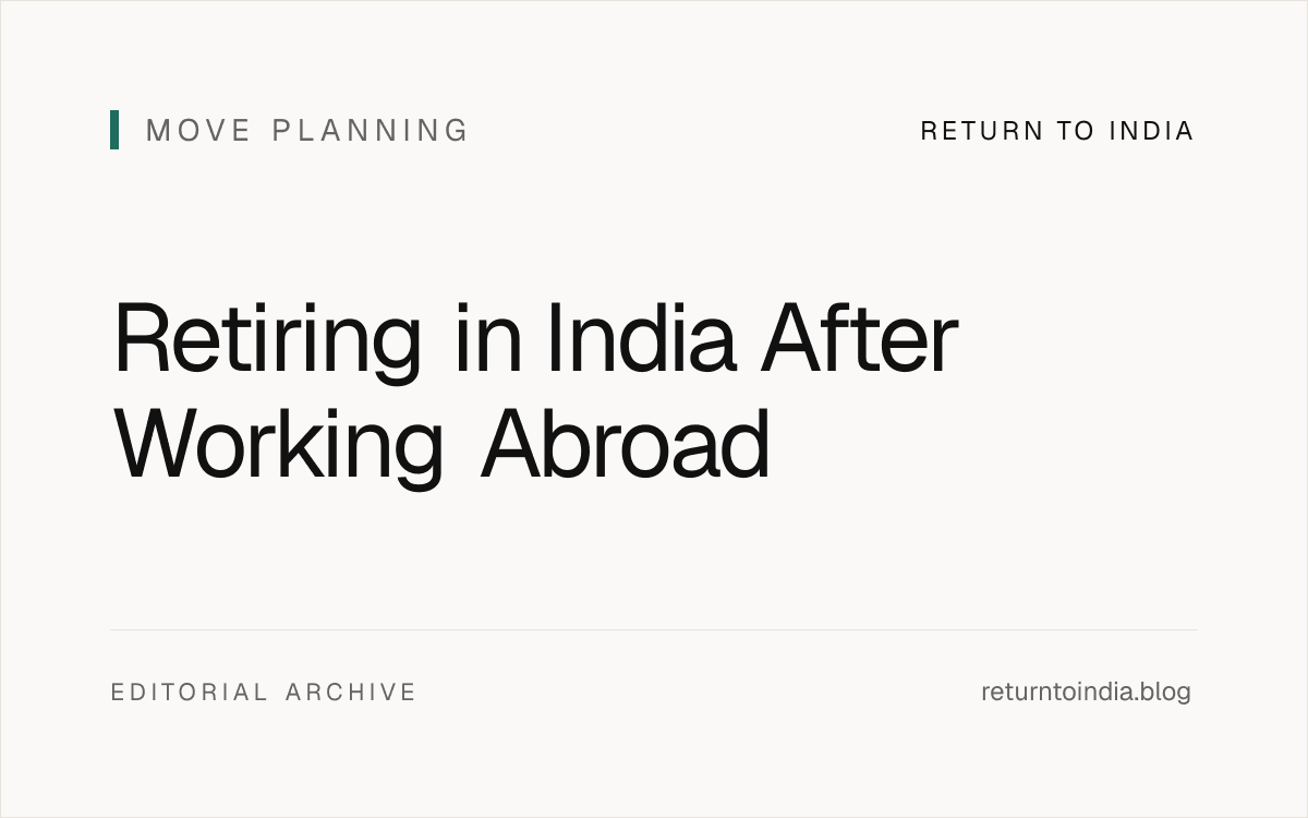 Flat retirement-in-India planning dashboard with income, tax, health, housing, and support lanes.