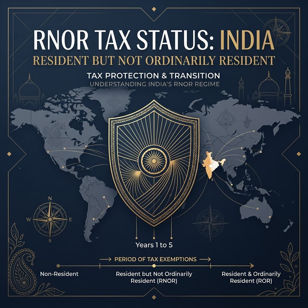 A premium editorial illustration showing a residency timeline shifting from NR to RNOR to ROR.