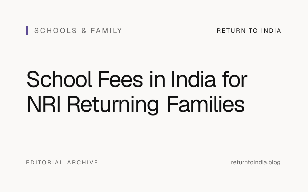 Flat first-year school cost stack for an NRI family returning to India with children.
