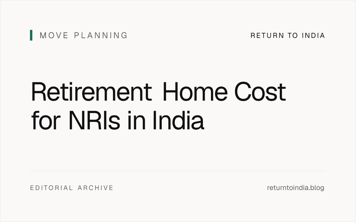 Flat senior living cost stack for NRI families comparing deposit, monthly fee, care, food, and medical support.